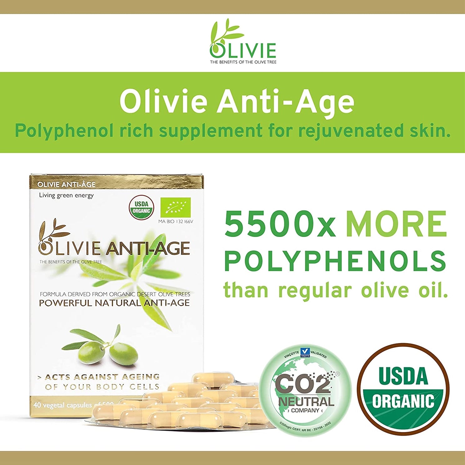 ATLAS Olivie Anti Age Organic Antioxidant Polyphenols | 40 Capsules