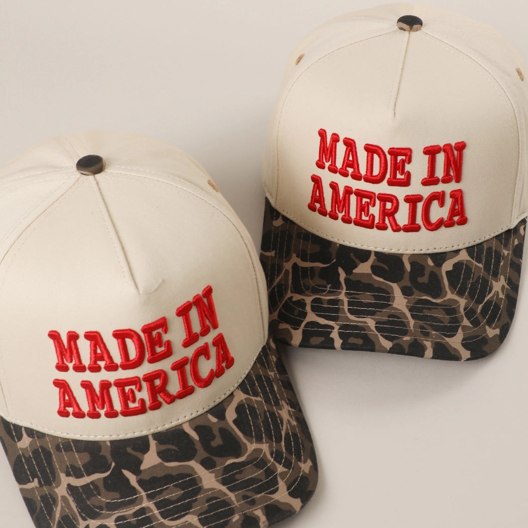 MADE IN AMERICA 3D Embroidered Two-Tone Leopard Brim Trucker Hat