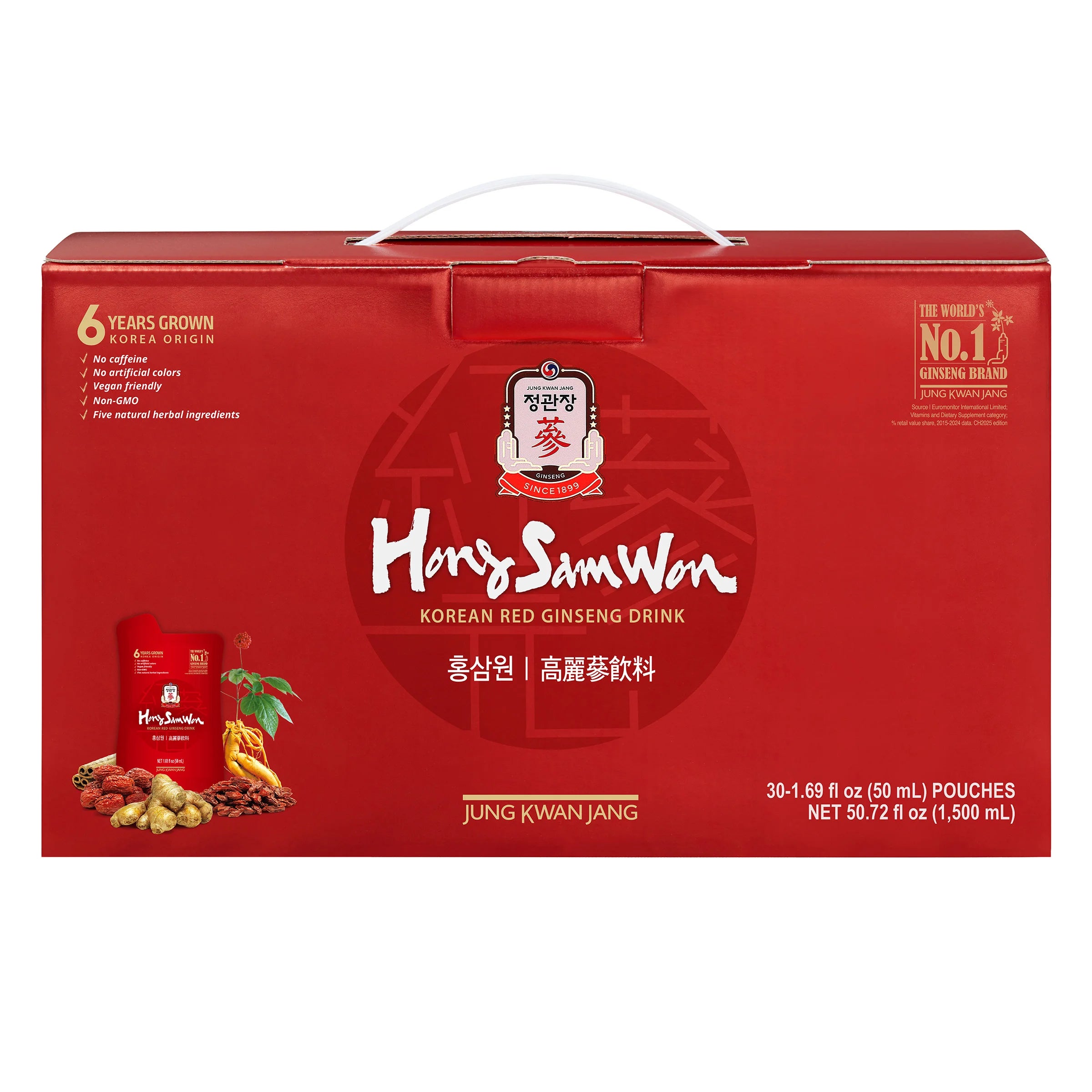 CheongKwanJang Hong Sam Won Red Ginseng Drink, 1.69 fl oz, 30-Count