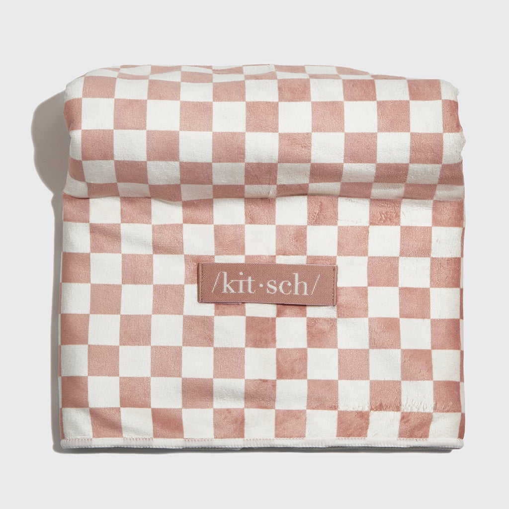 KITSCH Extra Large Quick-Dry Hair Towel Wrap - Terracotta Checker