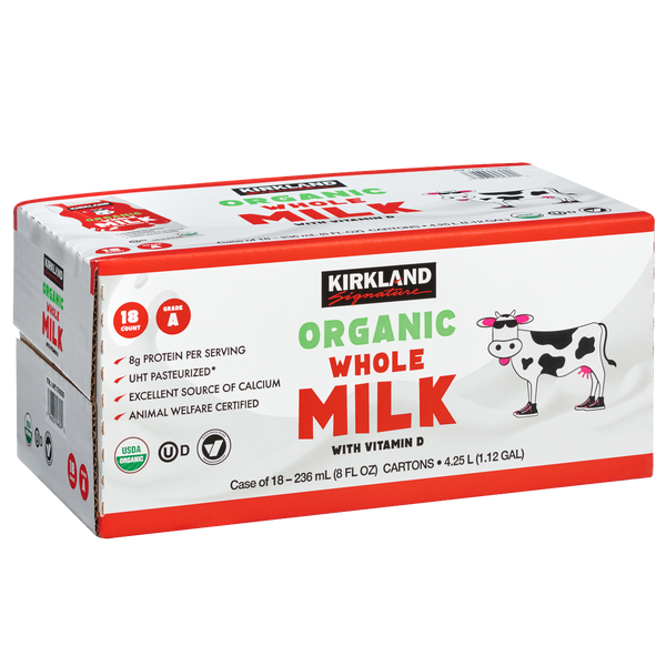 Kirkland Signature Organic Whole Milk, 8 fl oz, 18-count