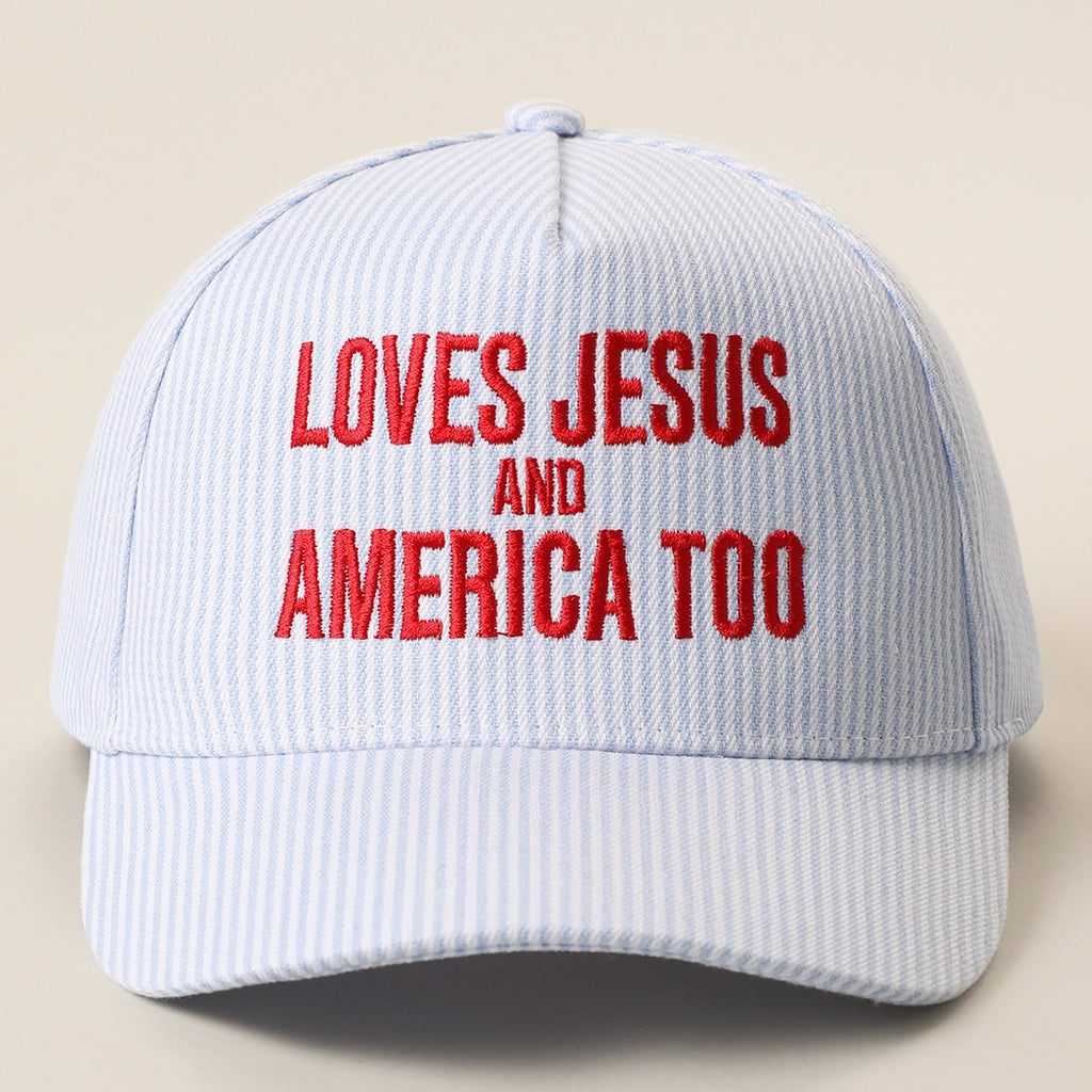 Loves Jesus and America Too Embroidered Seersucker Trucker Hat