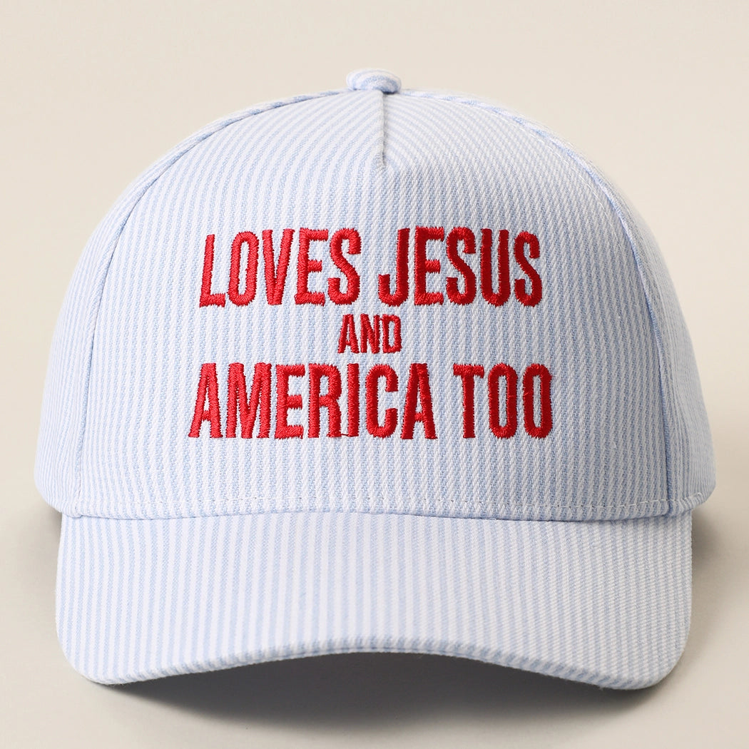 Loves Jesus and America Too Embroidered Seersucker Trucker Hat