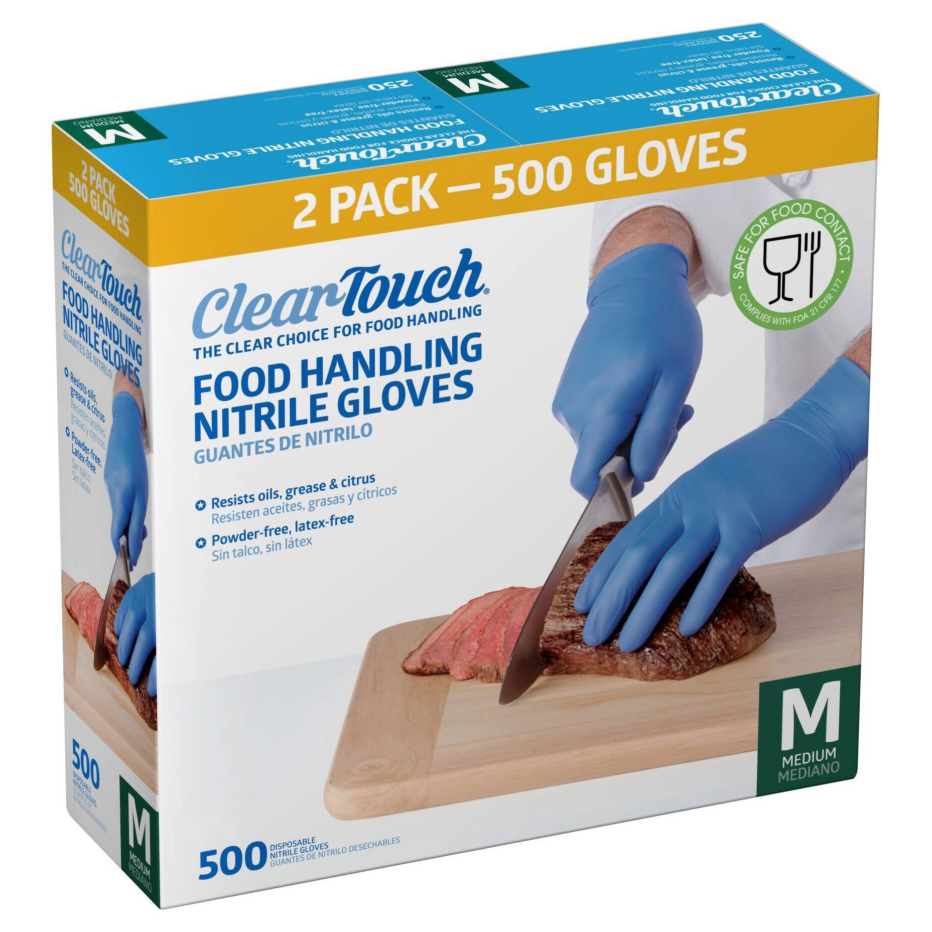 Clear-Touch Food Handling Nitrile Gloves, Blue, 500-count