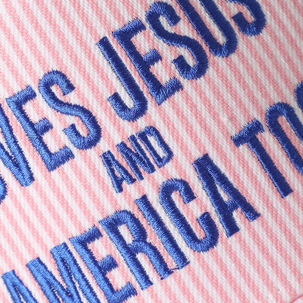 Loves Jesus and America Too Embroidered Seersucker Trucker Hat