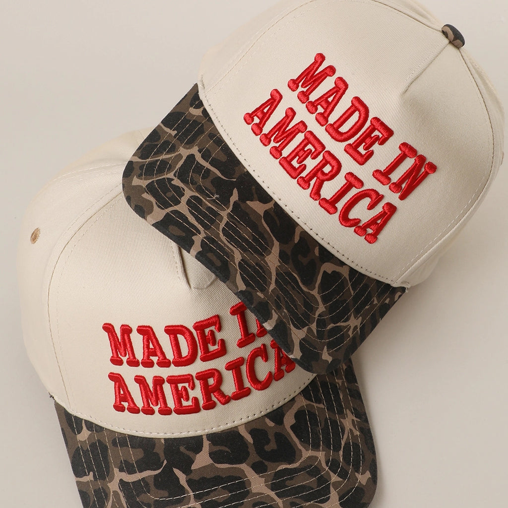 MADE IN AMERICA 3D Embroidered Two-Tone Leopard Brim Trucker Hat