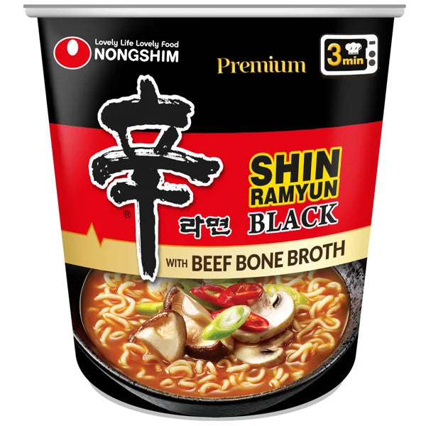 Nongshim, Shin Black Premium Noodle Soup Cups, Spicy, 3.5 oz, 8-Count
