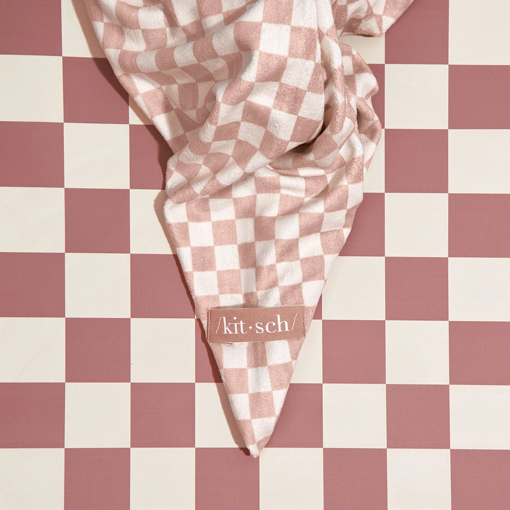 KITSCH Extra Large Quick-Dry Hair Towel Wrap - Terracotta Checker