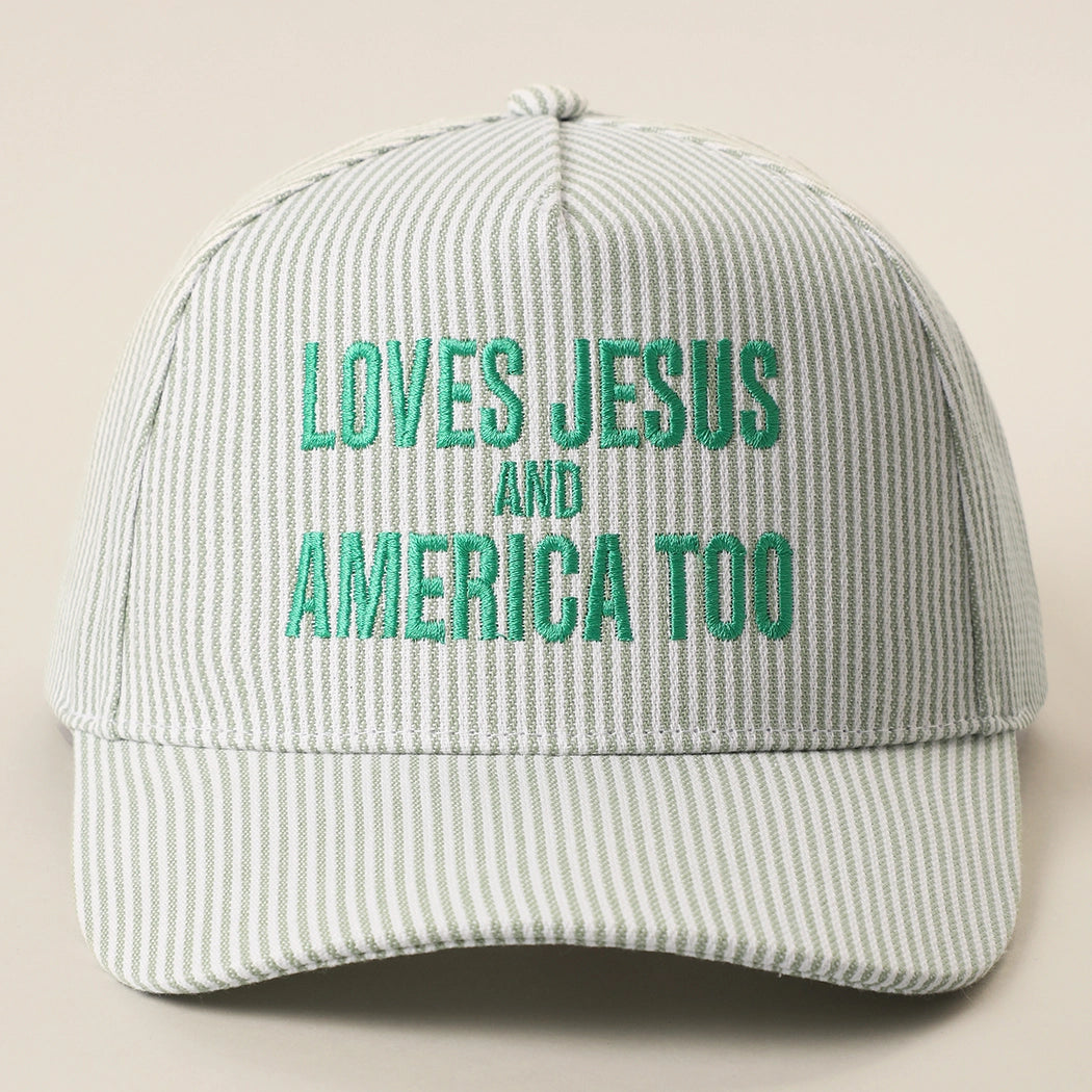 Loves Jesus and America Too Embroidered Seersucker Trucker Hat
