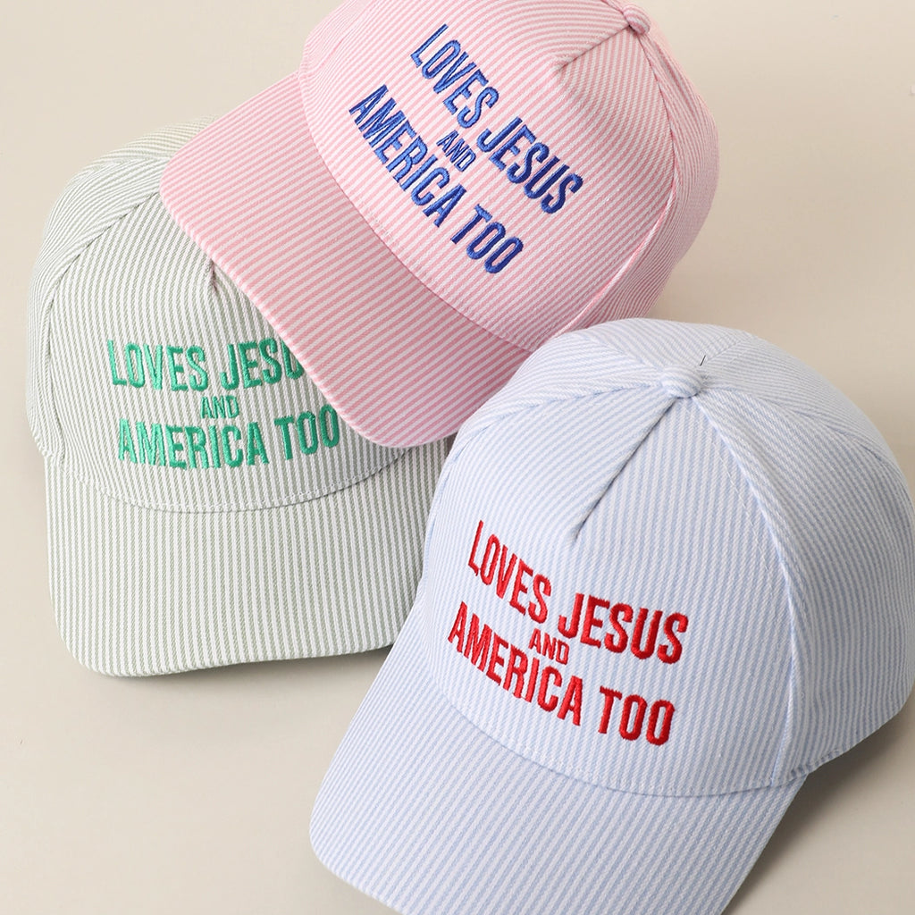 Loves Jesus and America Too Embroidered Seersucker Trucker Hat