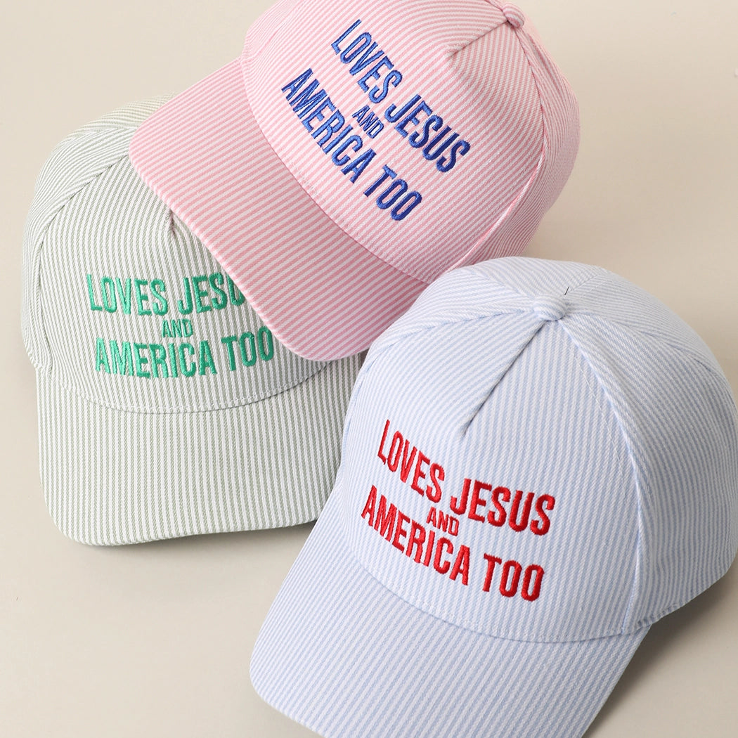 Loves Jesus and America Too Embroidered Seersucker Trucker Hat