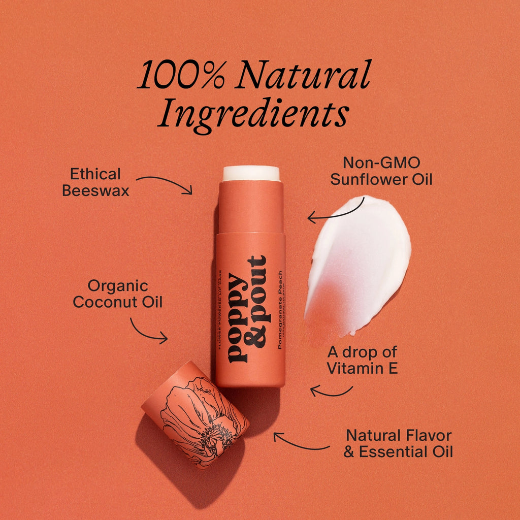 Poppy & Pout Lip Balm, Pomegranate Peach