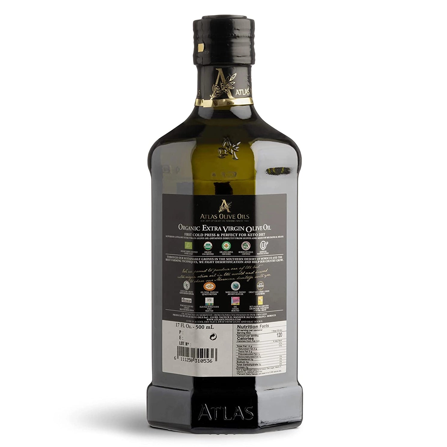 ATLAS Organic Extra Virgin Olive Oil Glass Bottle 500ml