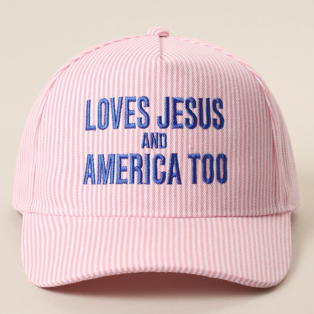 Loves Jesus and America Too Embroidered Seersucker Trucker Hat