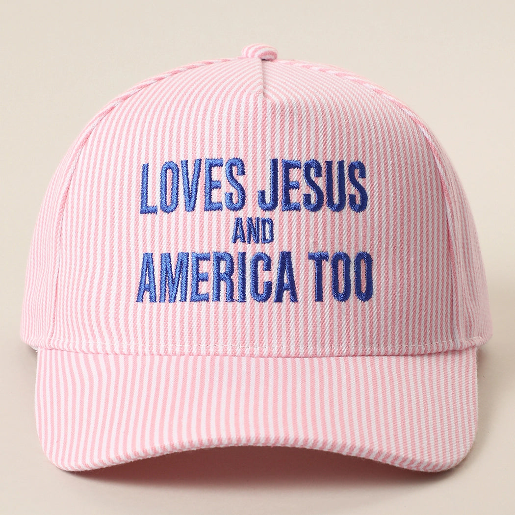 Loves Jesus and America Too Embroidered Seersucker Trucker Hat