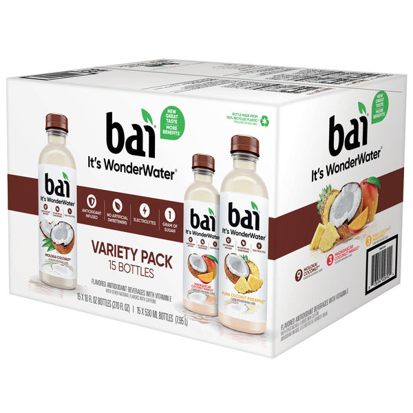 Bai Antioxidant Beverage, Coconut Variety Pack, 18 fl oz, 15-count